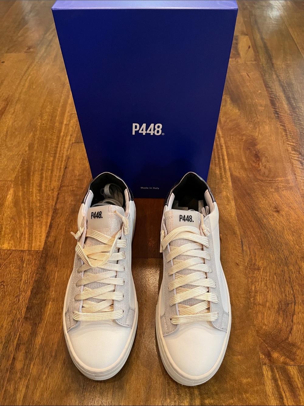 P448 Women's Cream and White Low-Top Sneakers with Chalk Heel Tab..made in Italy